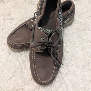 Sperry Brown Women's Boat Shoes with Patterned Trim